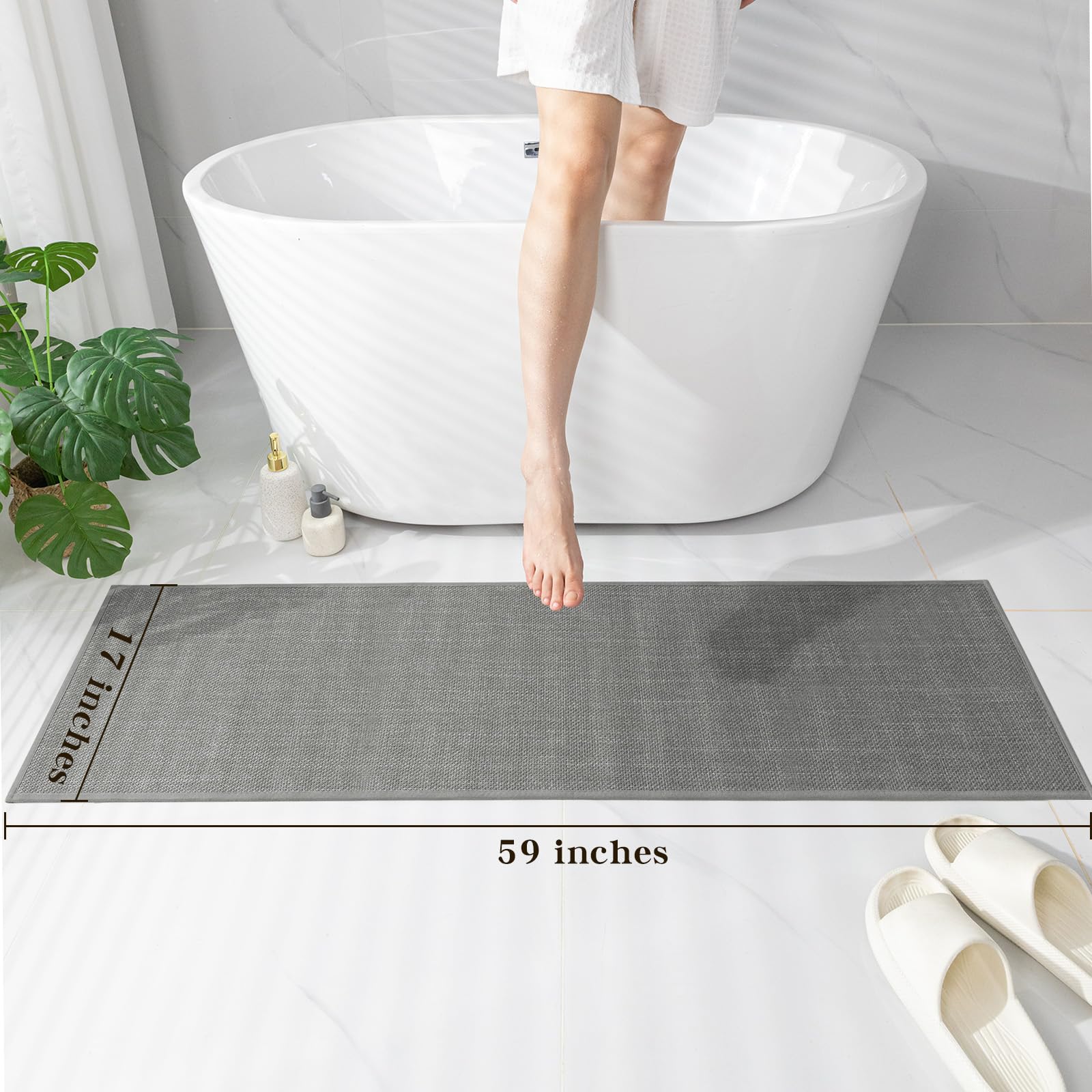Chakme Bathroom Rugs Mat 59X17, Ultra Thin Non Slip Bath Mat Runner Quick Dry Absorbent Bath Mat For Bathroom Floor, (Dark Grey,