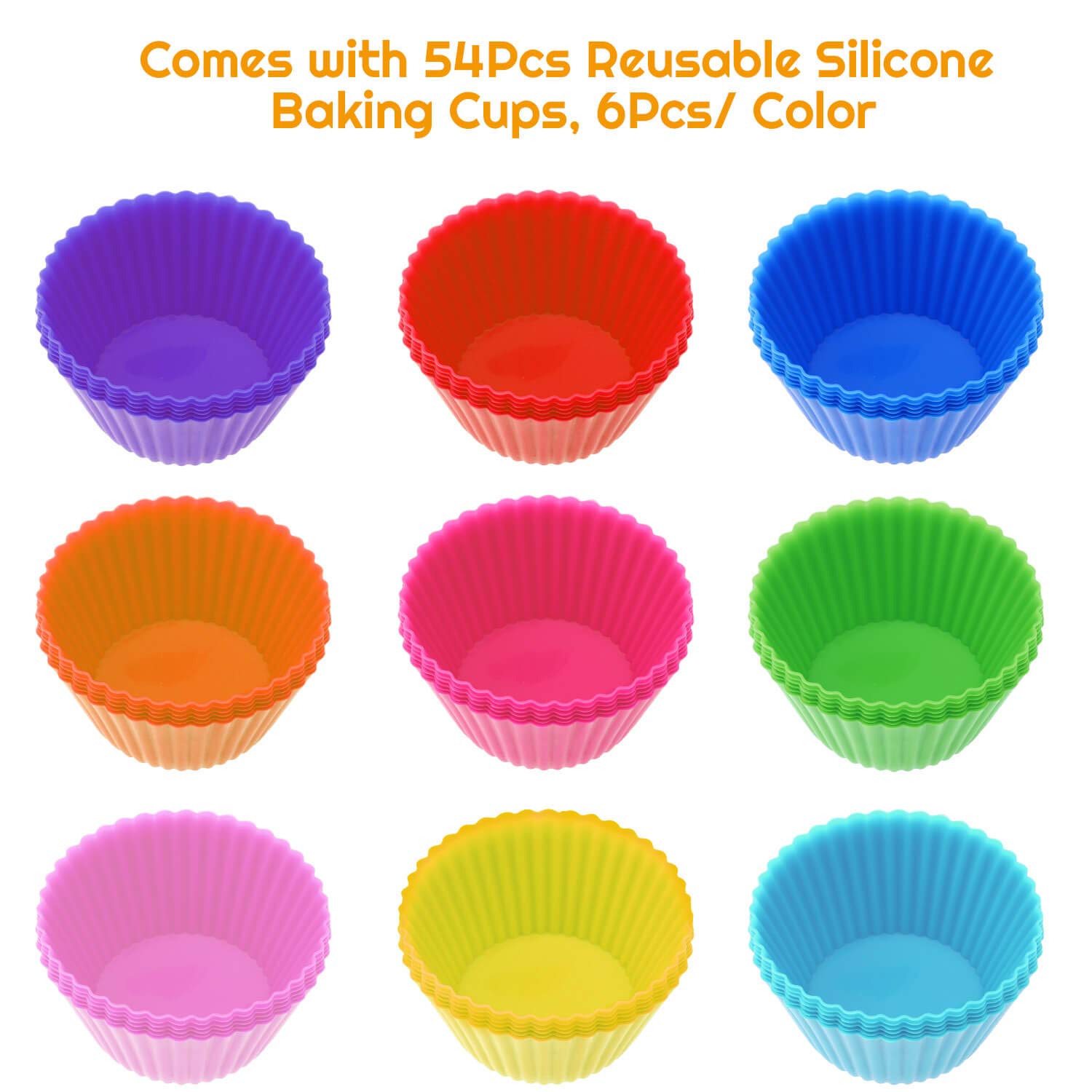 54 Pack Silicone Muffin Cups, Selizo Silicone Cupcake Baking Cups Reusable Muffin Liners Cupcake Wrapper Cups Holders For Muffin