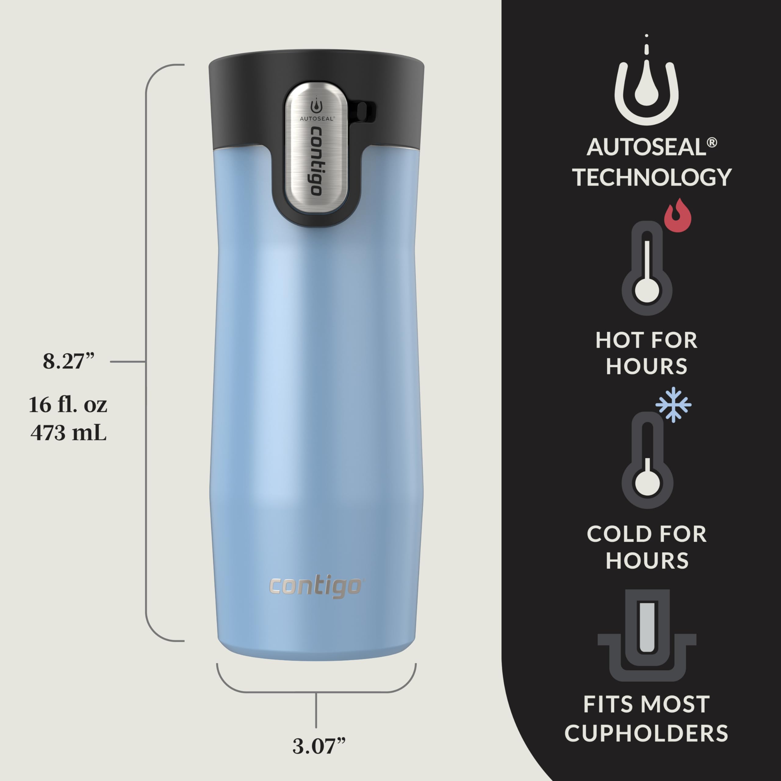 Contigo Autoseal West Loop Vacuum-Insulated Stainless Steel Travel Mug With Easy-Clean Lid, 16 Oz, 2-Pack, Salted Frosted Pearl;