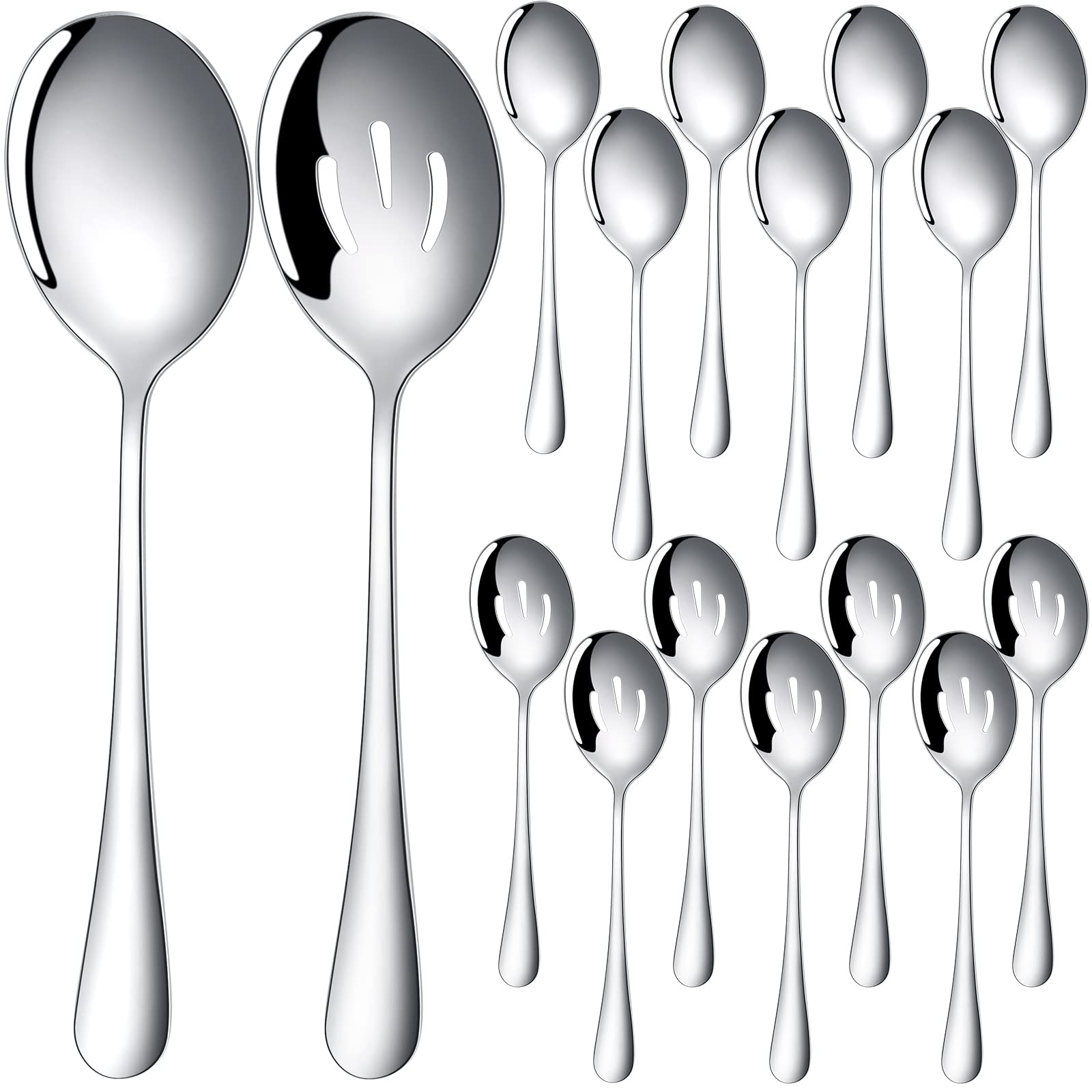 16 Pieces Serving Spoons Set 8.5 Inch Serving Spoon Includes 8 Serving Spoons And 8 Slotted Spoons Stainless Steel Buffet Banque