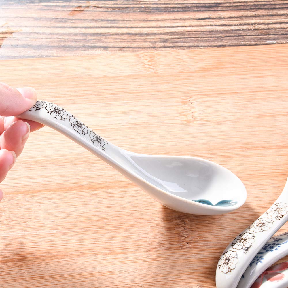 Japanese Soup Spoons Set Of 4, Asian Ceramic Ramen Spoons