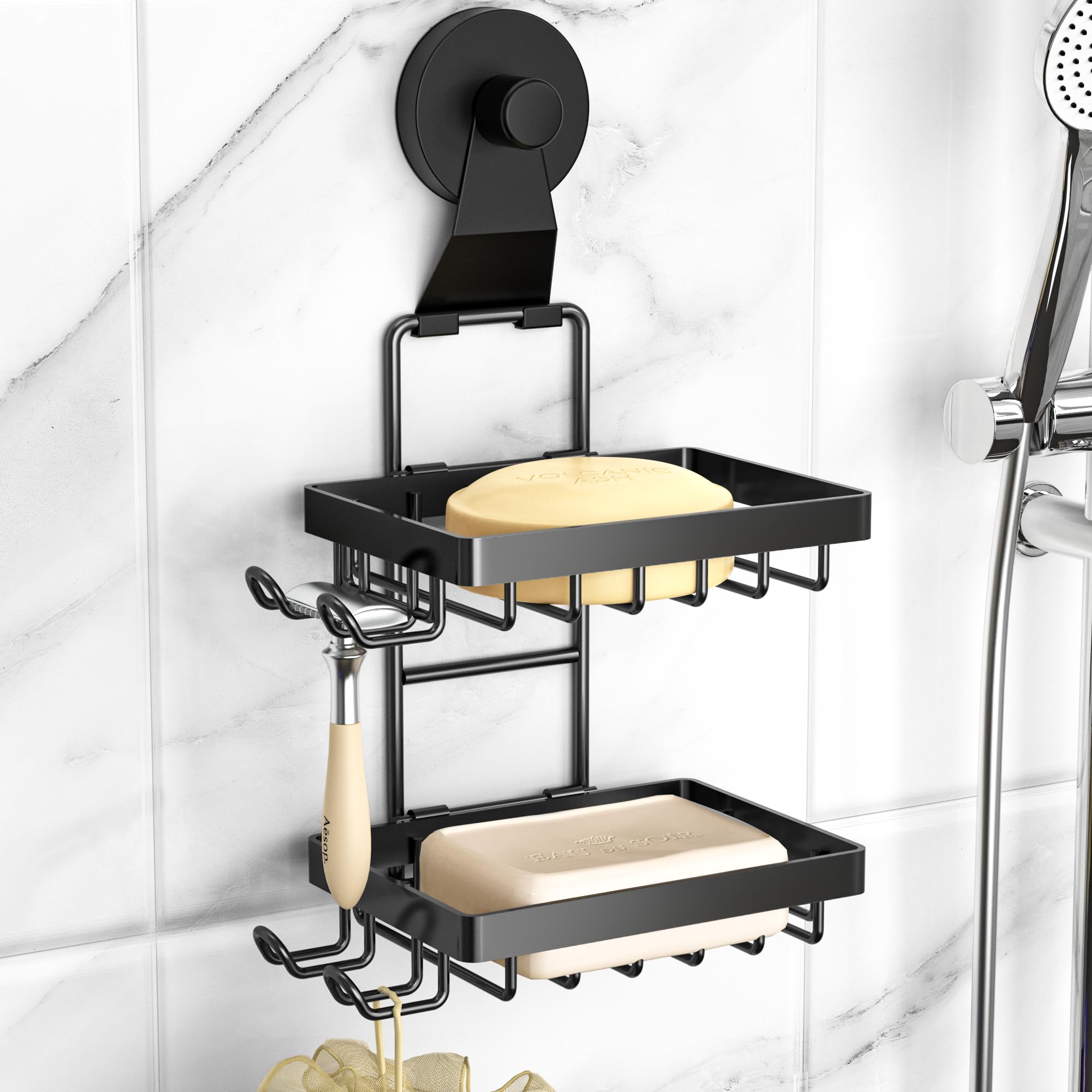 Moforoco Suction Cup 2 Tier Soap Dish Holder for Shower Wall, No Drilling, 3-Tier 304 Rustproof Stainless Steel, Soap Bar Holder