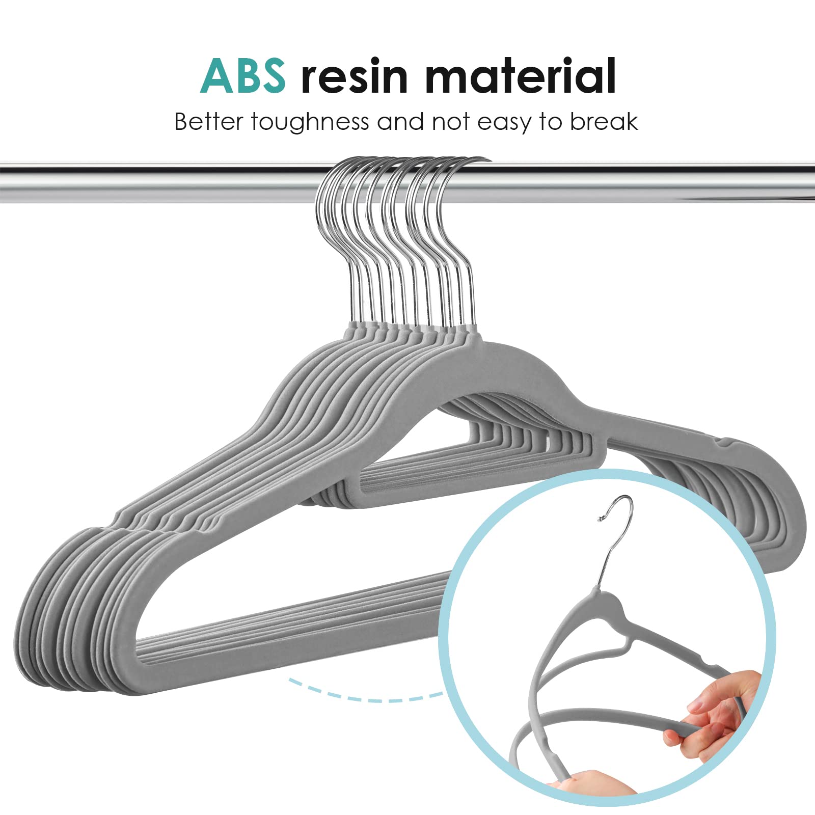 Duducofu Velvet Hangers Non Slip Felt Hangers, 30 Pack Grey Velvet Hangers Clothes Hangers Space Saving Slim Hangers With 360 De