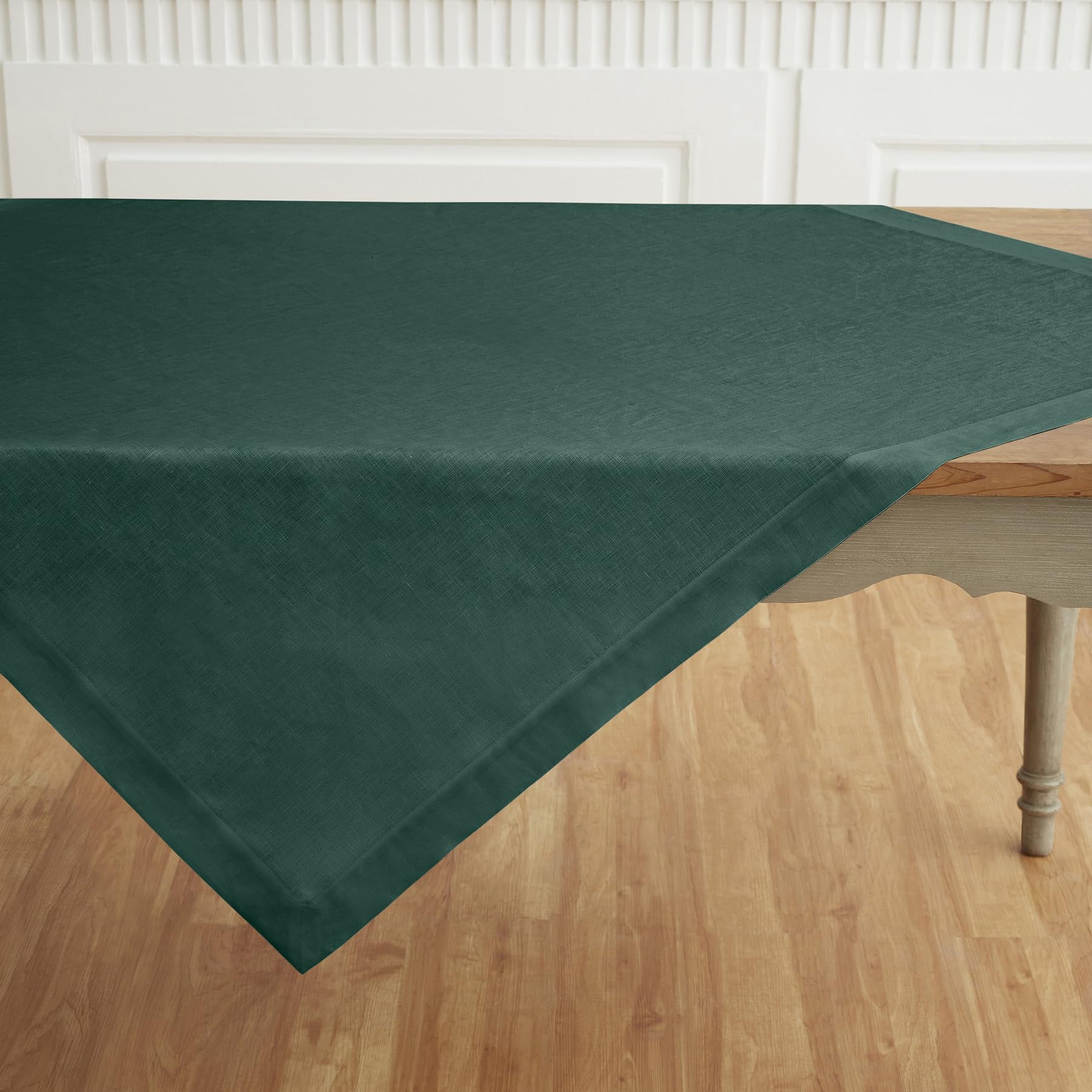 Solino Home Rainforest Green Linen Square Tablecloth 52 X 52 Inch - Fete, 100% Pure Linen Table Throw - Machine Washable Tablecl