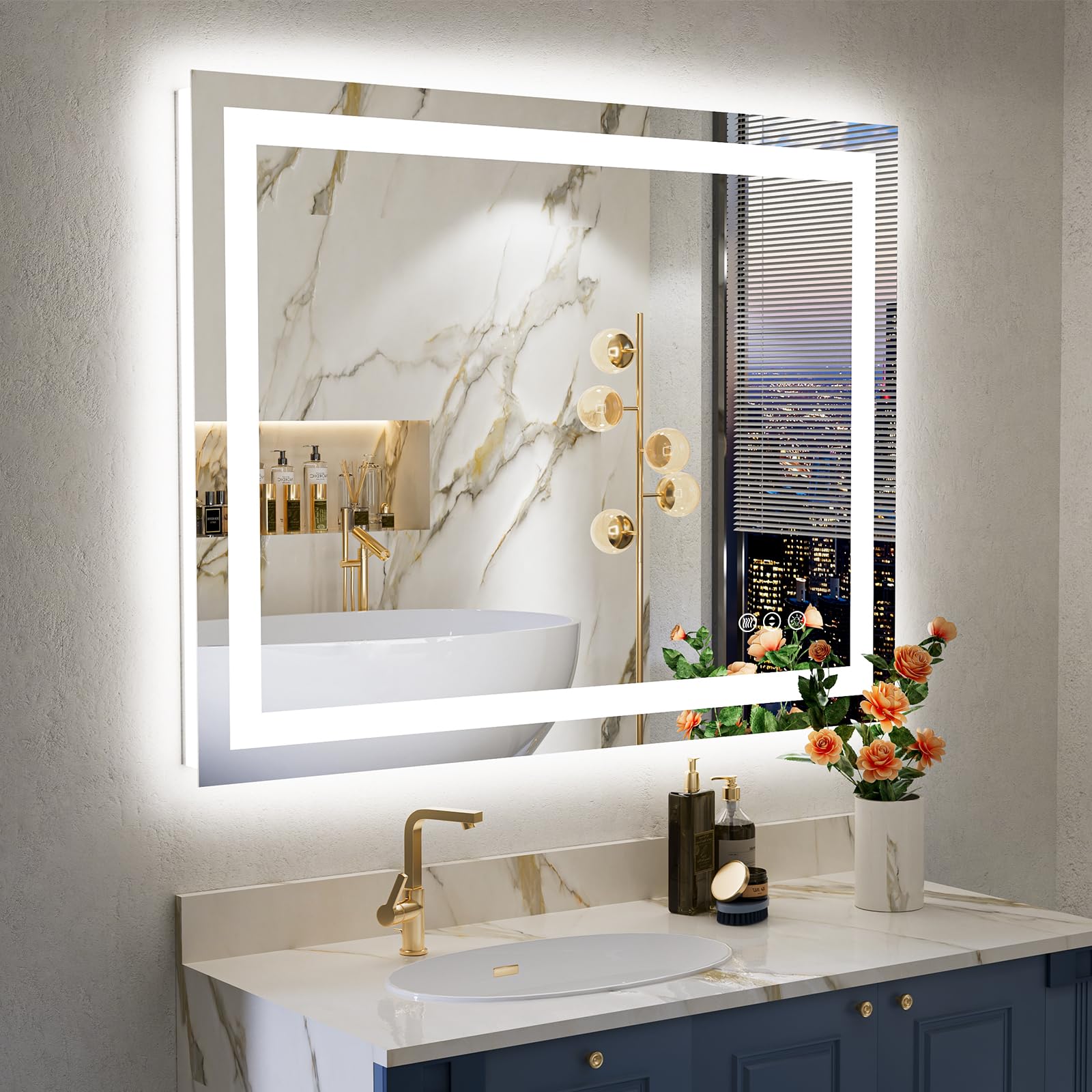 Yeelait Led Bathroom Mirror With Lights 28X36 Inch Front And Backlit Lighted Vanity Mirror For Bathroom Wall With 3 Colors Dimma