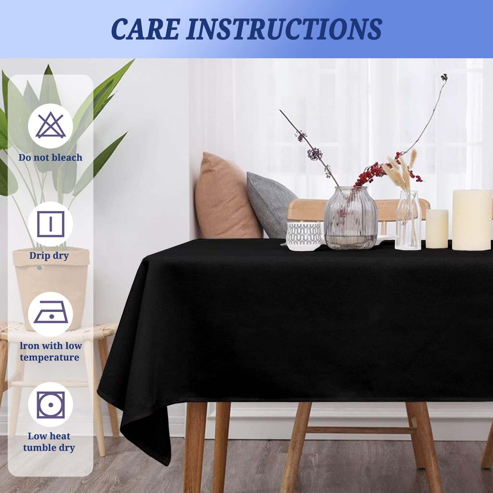 Pesonlook 10Pack Rectangle Tablecloth 60 X 126 Inch, Black Polyester Table Cloth For 8 Foot Rectangle Tables, Washable Fabric Ta