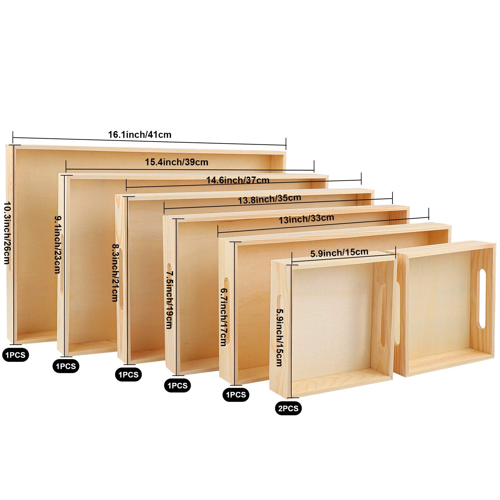 Aodaer 7 Pieces Wooden Nested Serving Trays Rectangular Shape Wood Trays Serving Trays With Handles For Kitchen Party Dinner Sna