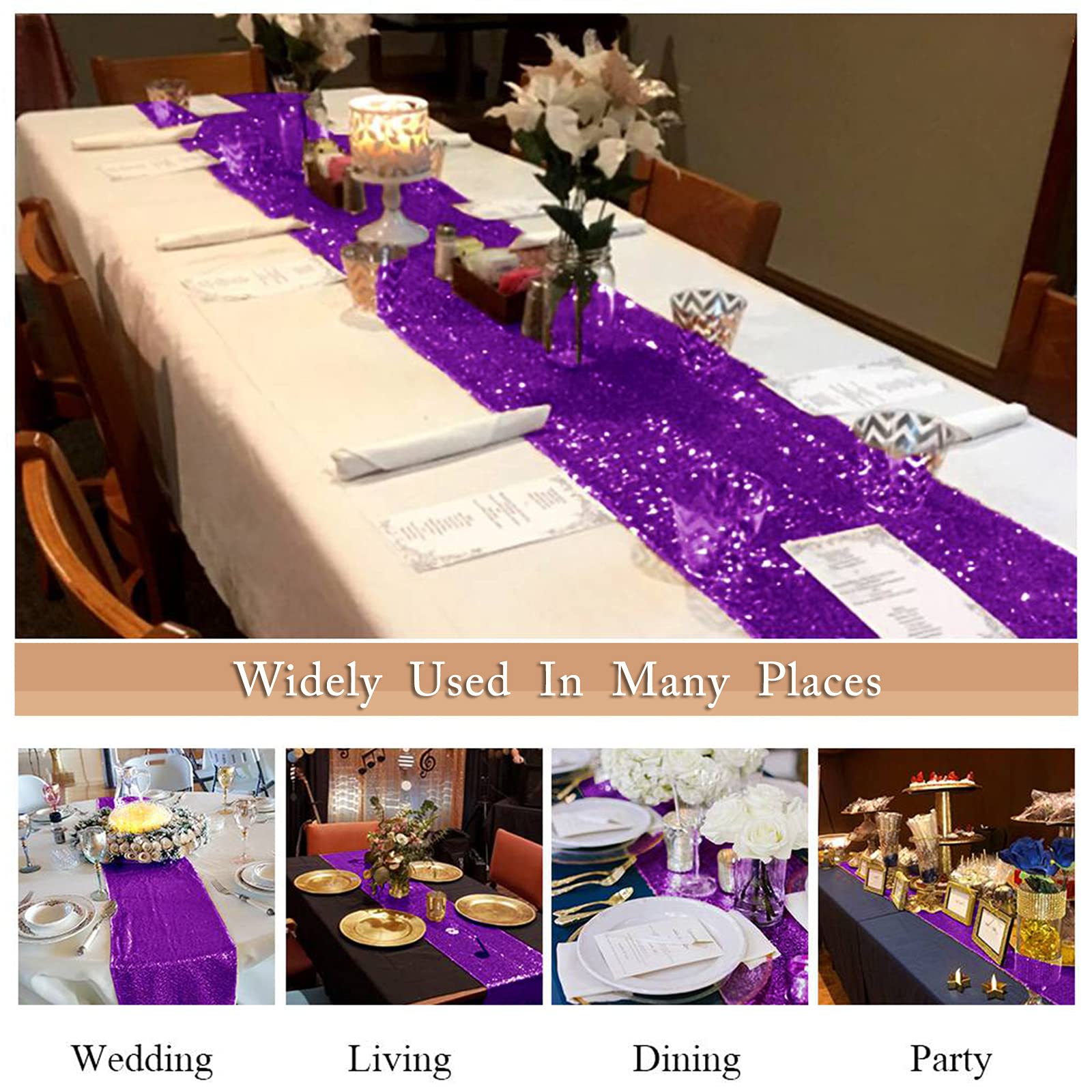 Shinybeauty Purple Table Runner 12X72 Inches 2 Pack Sequin Table Runners Glitter Bithday Table Runner Christmas Holiday Runner F