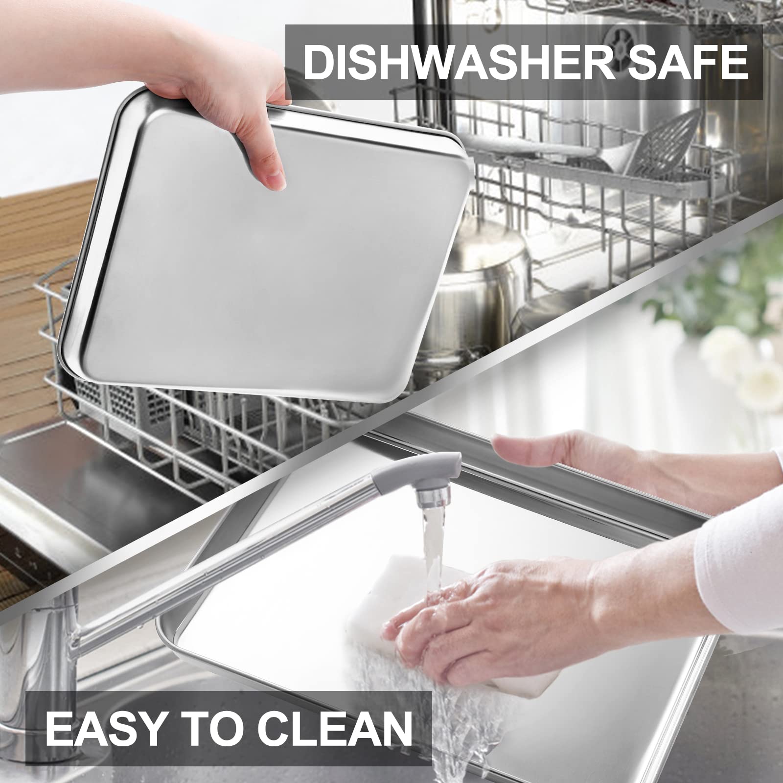 4 Pieces Quarter Sheet Pan, Cekee Stainless Steel Cookie Sheets For Baking, Baking Sheets For Oven, Baking Pan Tray Cookie Pan,