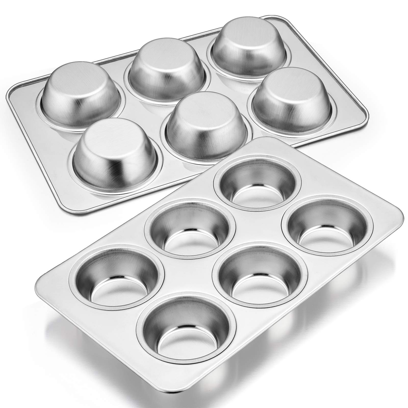 E-Far Muffin Pan Set Of 2, Stainless Steel Muffin Pan Tin For Baking, 6-Cup Metal Cupcake Pan Tray, Non-Toxic & Healthy, Oven &