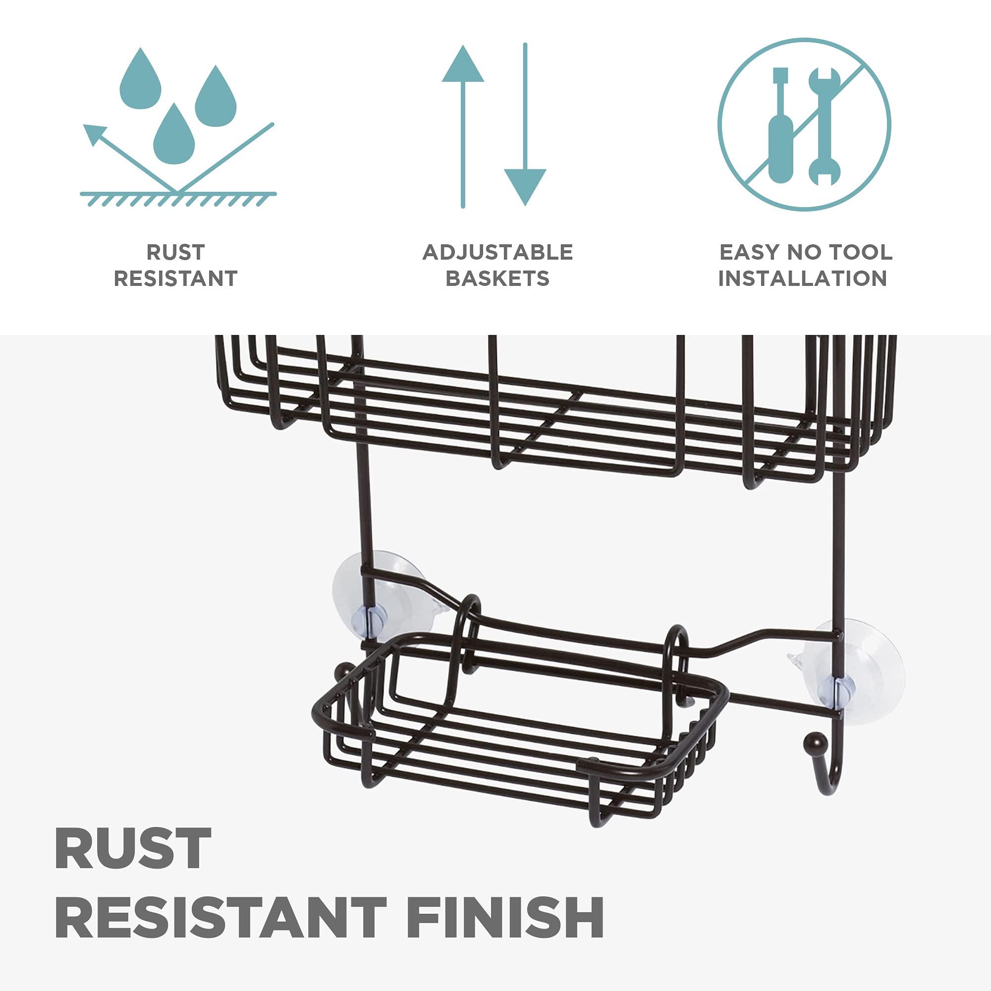 Zenna Home E7803Hb Shower Caddy, 12 In W X 8.75 In D X 23 In H, Heritage Bronze