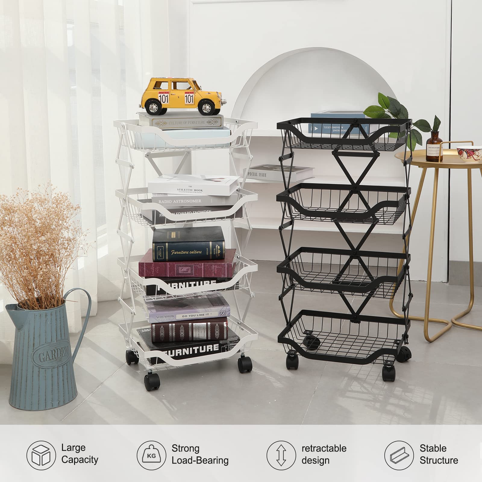 Brian & Dany 4-Tire Fruit And Vegetable Storage Rack, Fresh Vegetable Storage Basket Container For Kitchen (Black)