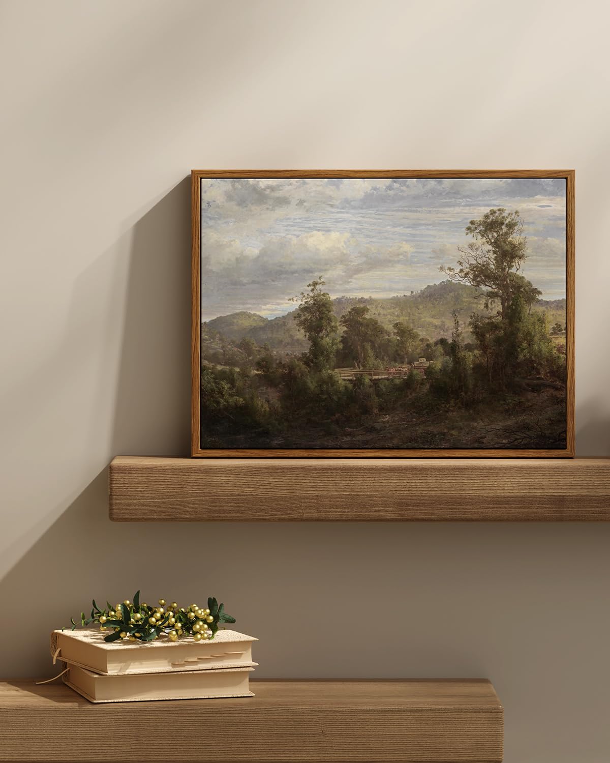 Insimsea Framed Canvas Wall Art Vintage Decor, Nature Landscape Paintings Artwork, Vintage Farmhouse Decor, Retro Wall Decoratio