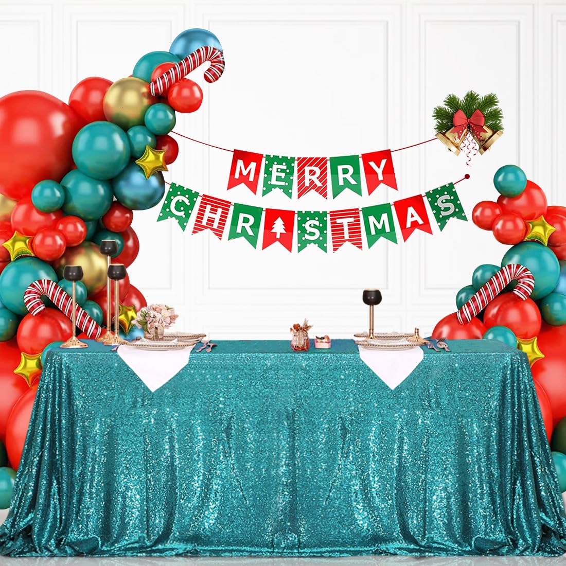 Eternal Beauty 60 X 102-Inch Sequin Tablecloth Wedding Banquet Party Christmas Table Cover, Teal