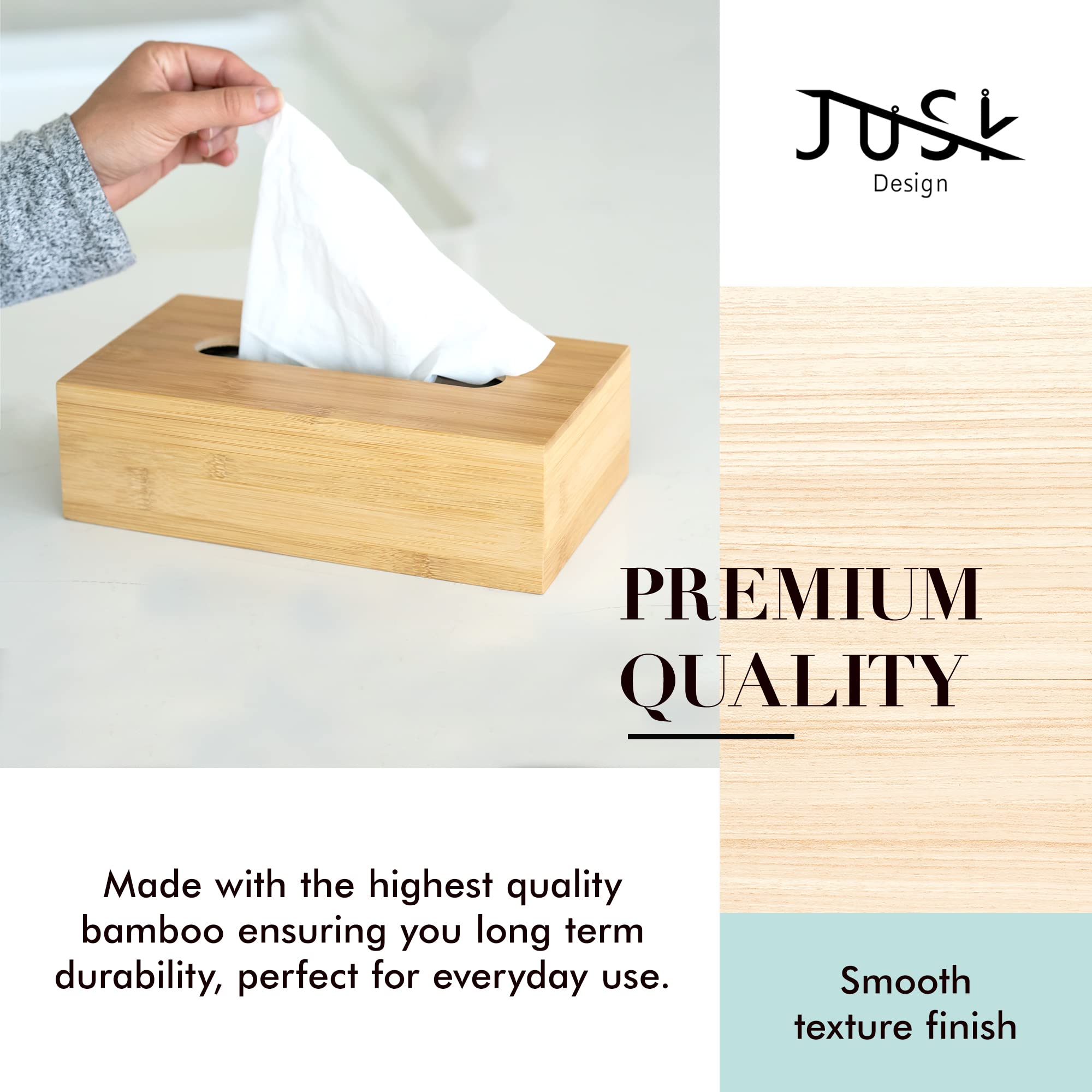 Jusk Design Tissue Box Holder - Modern, Minimalist, And Durable Wooden Tissue Box With Sliding Bottom, Easy-Refill- Premium-Qual