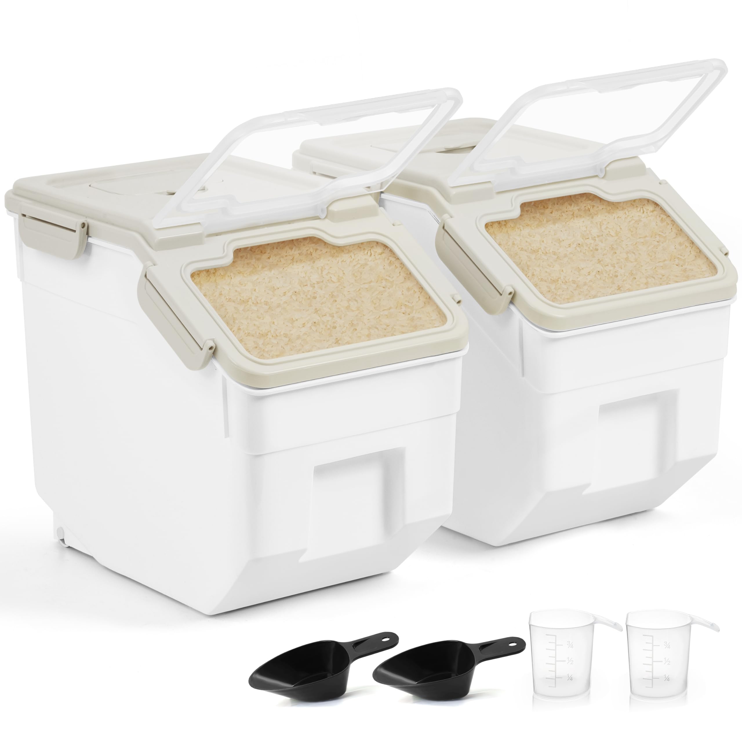About Space 10-Kg Rice Container (2 Pack) Airtight Rice Storage Container With Measuring Cup & Rice Shovel-Rice Barrel Dispenser