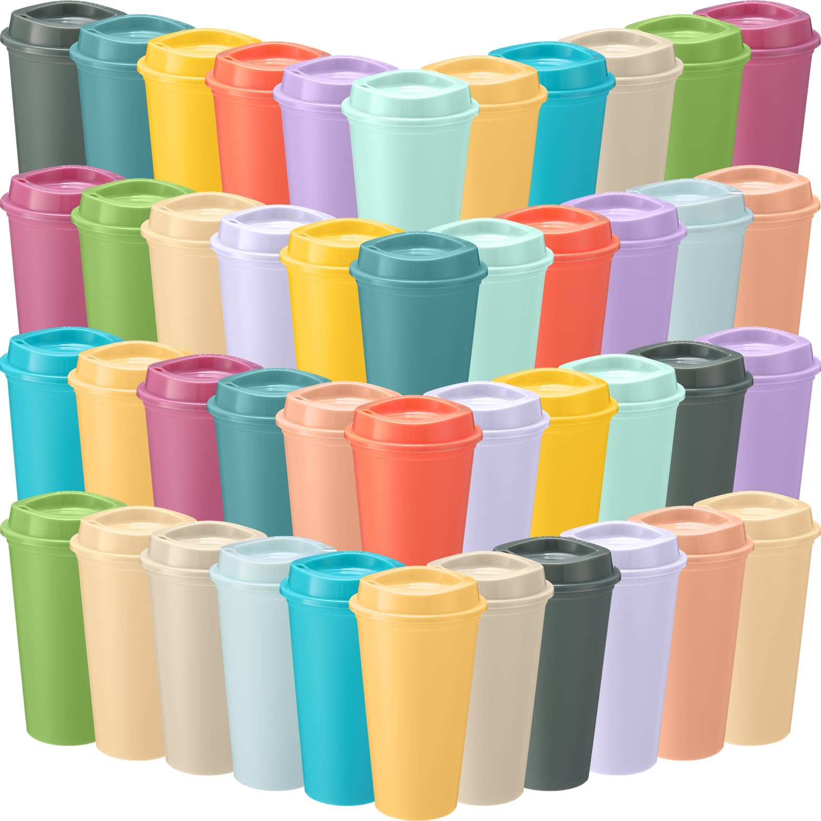 Honeydak 45 Pack 16 oz Reusable Coffee Cups with Lids Water Bottle Iced Coffee Travel Mug Reusable Portable Plastic Tea Tumblers