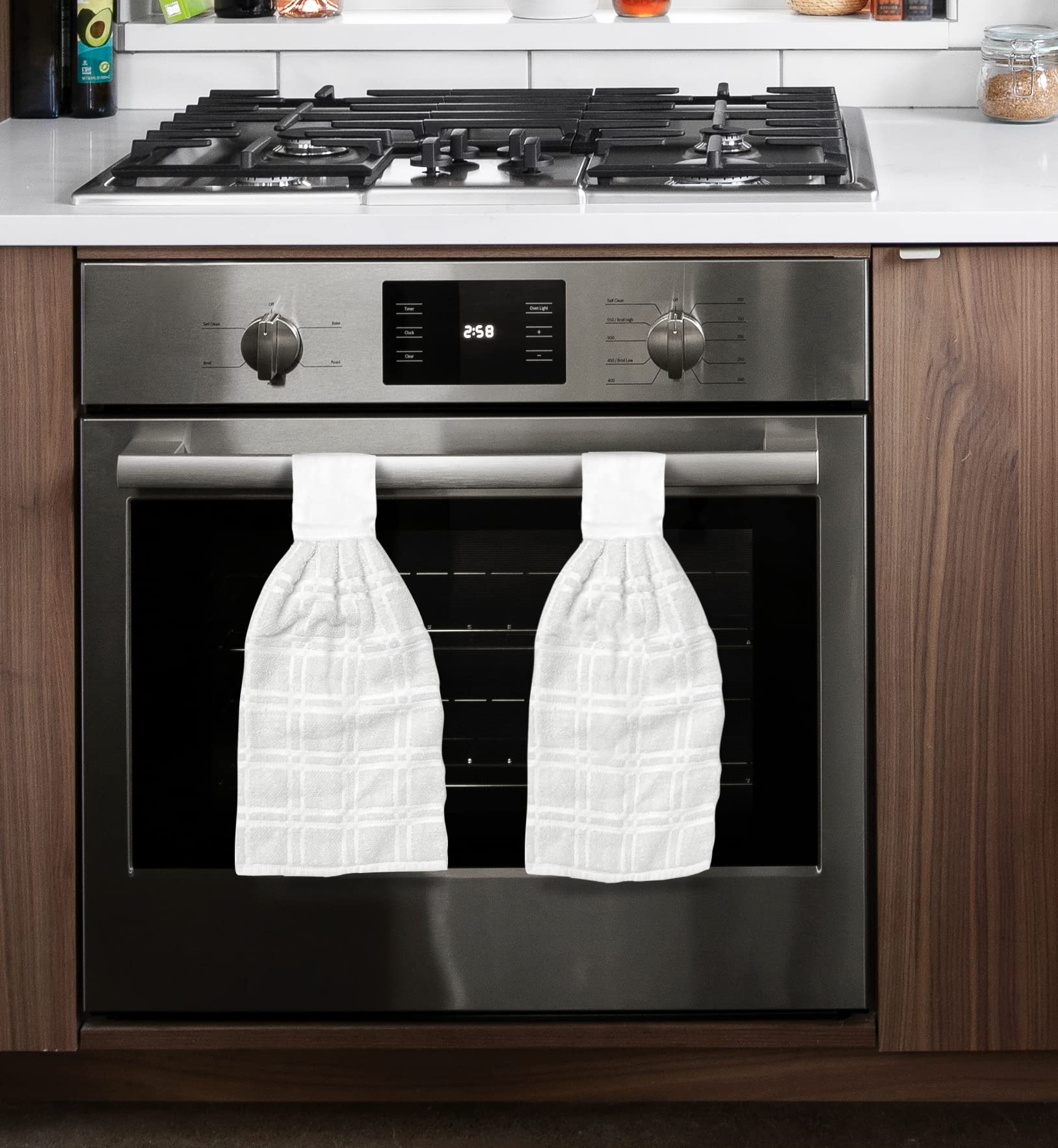 Zenvy Tie Latch Towels Set Of 2 | Hanging Hand Towels Set With Hook & Loop Closure (White) | Made In India