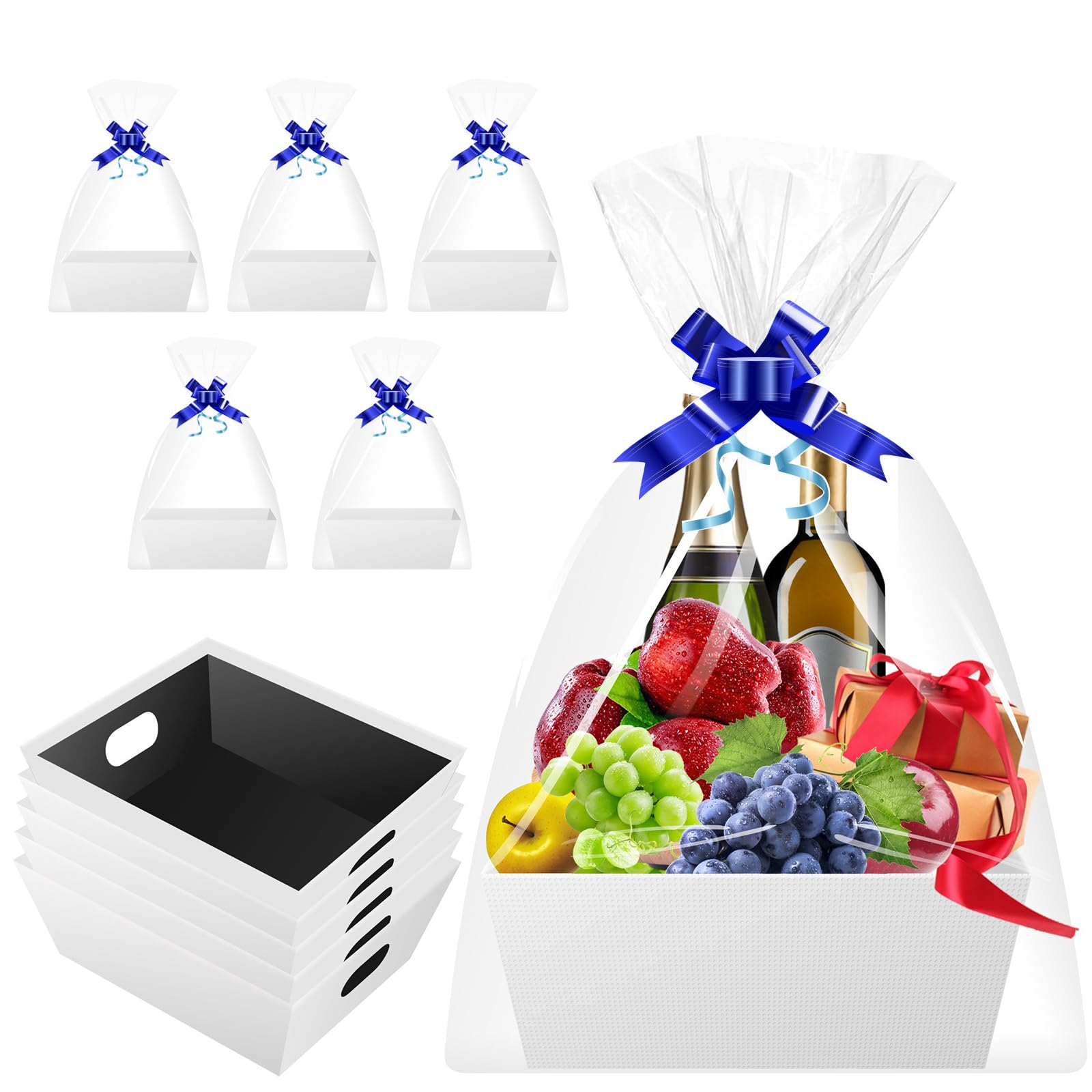 Baskets for Gifts Empty - Gift Baskets Empty To Fill Kit - White Basket Cardboard To Fill Bulk 5 Pack for Holiday, Birthday, Chr