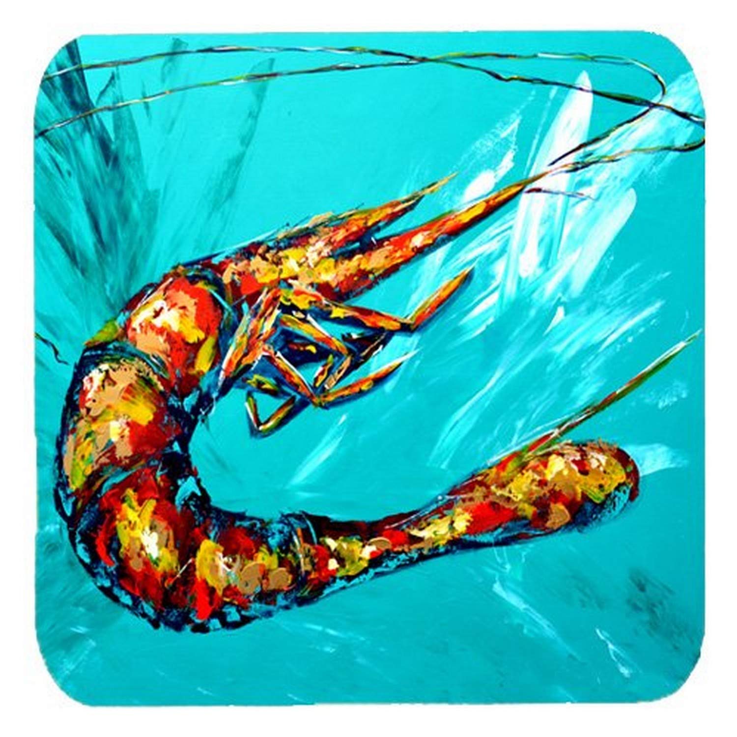 Carolines Treasures Shrimp Splish Splash Foam Coasters (Set of 4), 3.5 H x 3.5 W, Multicolor