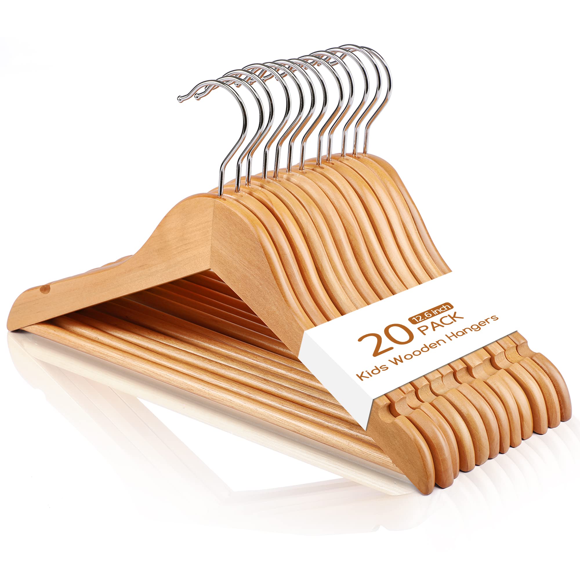 Cozymood Childrens Wooden Hangers Kids Hangers, 20 Pack Baby Hangers Nursery Wood Hangers, 360 Swivel Hook Non Slip Coat Hanger