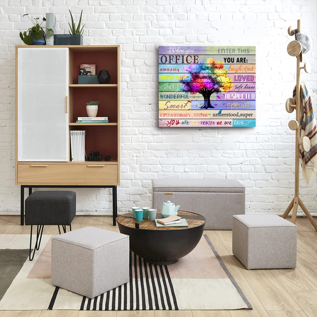 Inspirational Wall Art Office Motto Decor Quotes Colorful Tree Signs Pictures Wonderful Linen Painting Motivational Wall Decals for Home Office Room Decor Framed Canvas Prints 20x24 inches