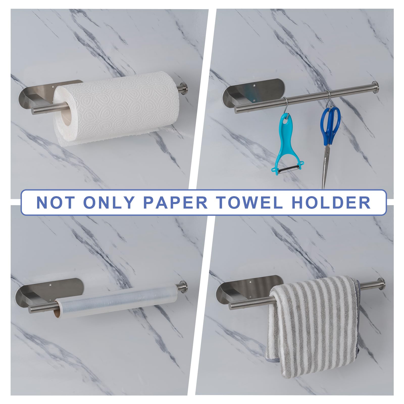 Honmein Paper Towel Holder, Upgrade Sus304 Stainless Steel Paper Towel Holder Under Cabinet, Bend-Resistant, Self-Adhesive Or Dr