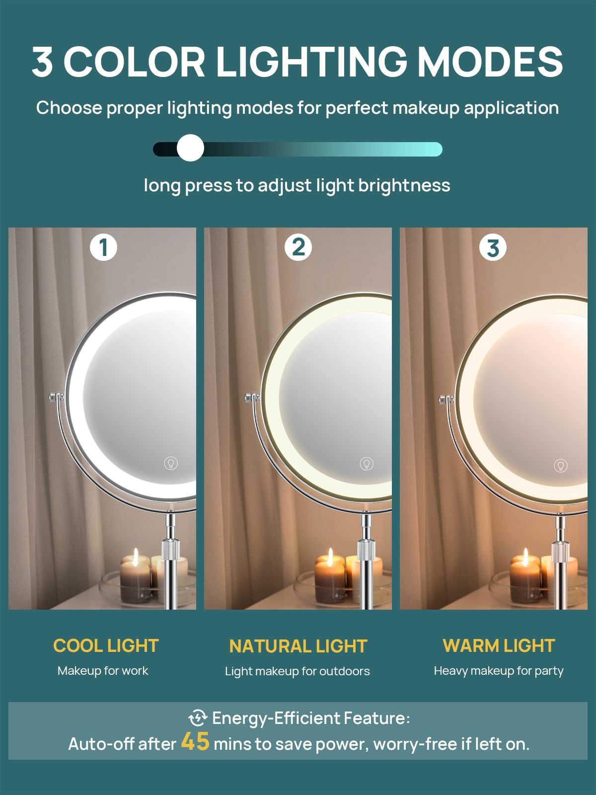 Omiro 1X/10X Makeup Mirror With Lights,8.5 Inches Double Sided Vanity Mirror With Height-Adjustable Stand,Magnifying Mirror With