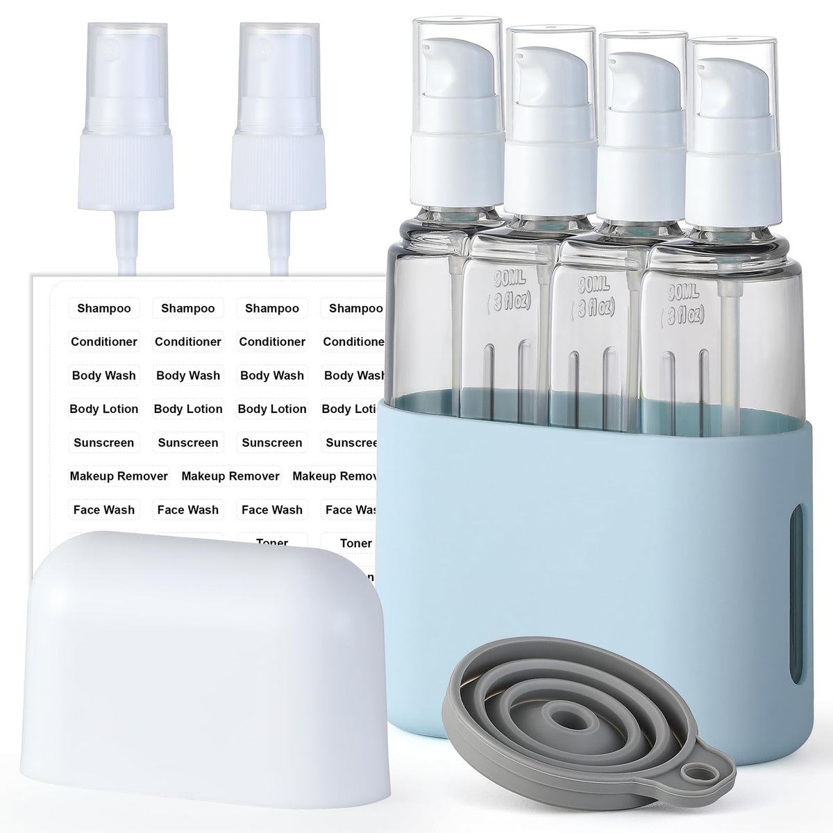 3Oz Travel Bottles Set, Tsa Approved Portable Travel Containers For Shampoo Liquid With Labels,Travel Containers Dispenser Set -