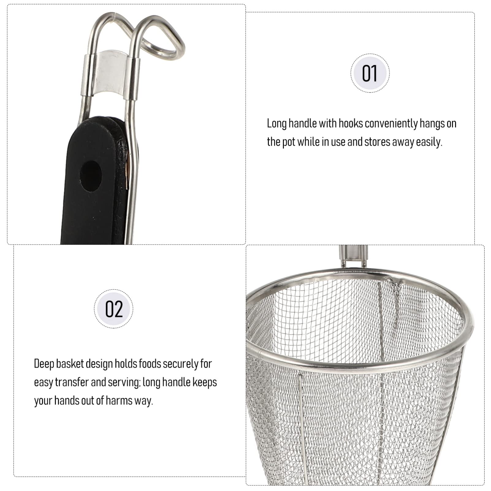 Kichvoe Mesh Spider Strainer, Width 5.5Inch Stainless Steel Pasta Basket Noodle Strainer With Handle For Pasta, Ramen, Dumpling,