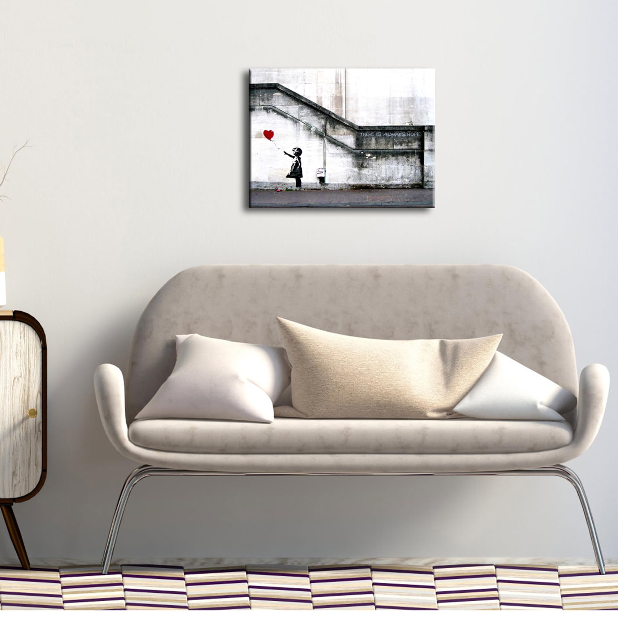 Wieco Art Banksy Grafitti Girl With Red Balloon Canvas Prints Wall Art Grey Love Pictures Paintings For Living Room Bedroom Home
