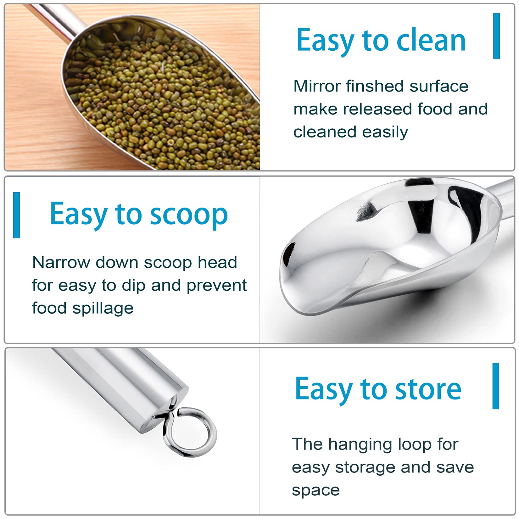 24 Oz Large Ice Scoop Set Of 2, P&P Chef Stainless Steel Candy Flour Utility Scoop For Home Bar Party Garden Bath, Heavy Duty &