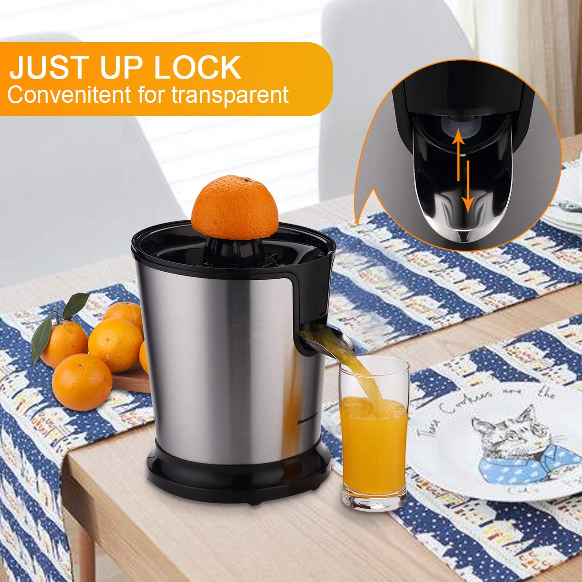 Homeleader Electric Citrus Juicer, Lemon Squeezer With Stainless Steel, Orange Squeezer With Two Cones, Powerful Motor For Grape