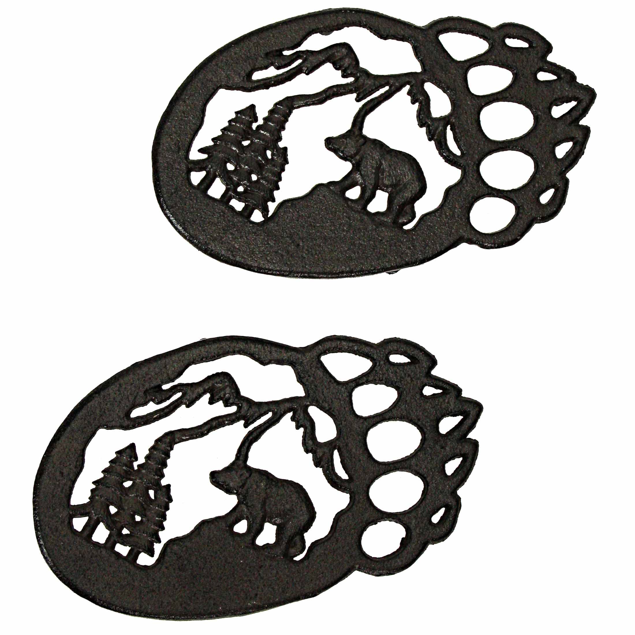 9 Inch Cast Iron Mountain Scene Bear Paw Trivet Kitchen Accessories Hot Plate Stand Home Decor Set Of 2