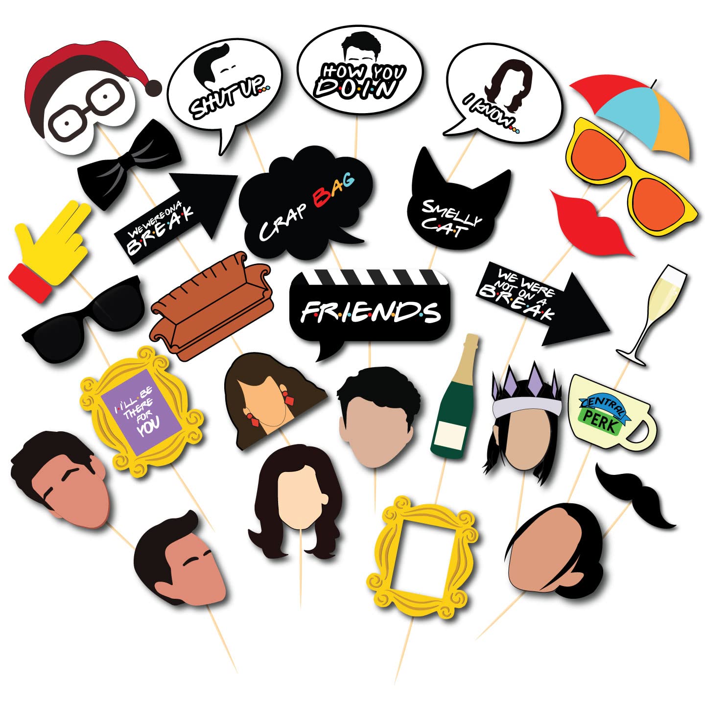 Festiko Friends Theme Photo Booth Props (29 Pcs), Friends Theme Party Props, Theme Birthday Decoration Supplies, Friends Theme P