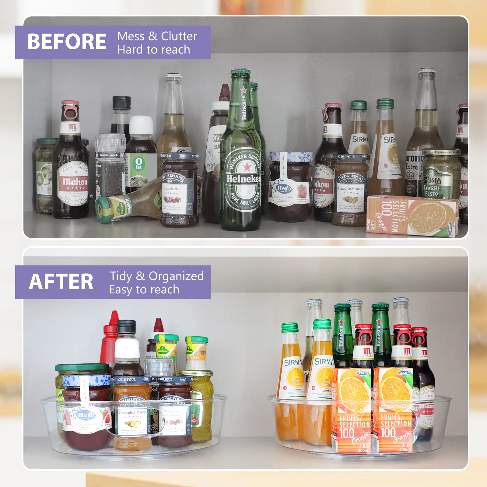 4 Pack Lazy Susan Organizer For Cabinet, Upgraded 11.5'' Clear Lazy Susan Turntable With Handles And Raised Edge, Rotating Lazy