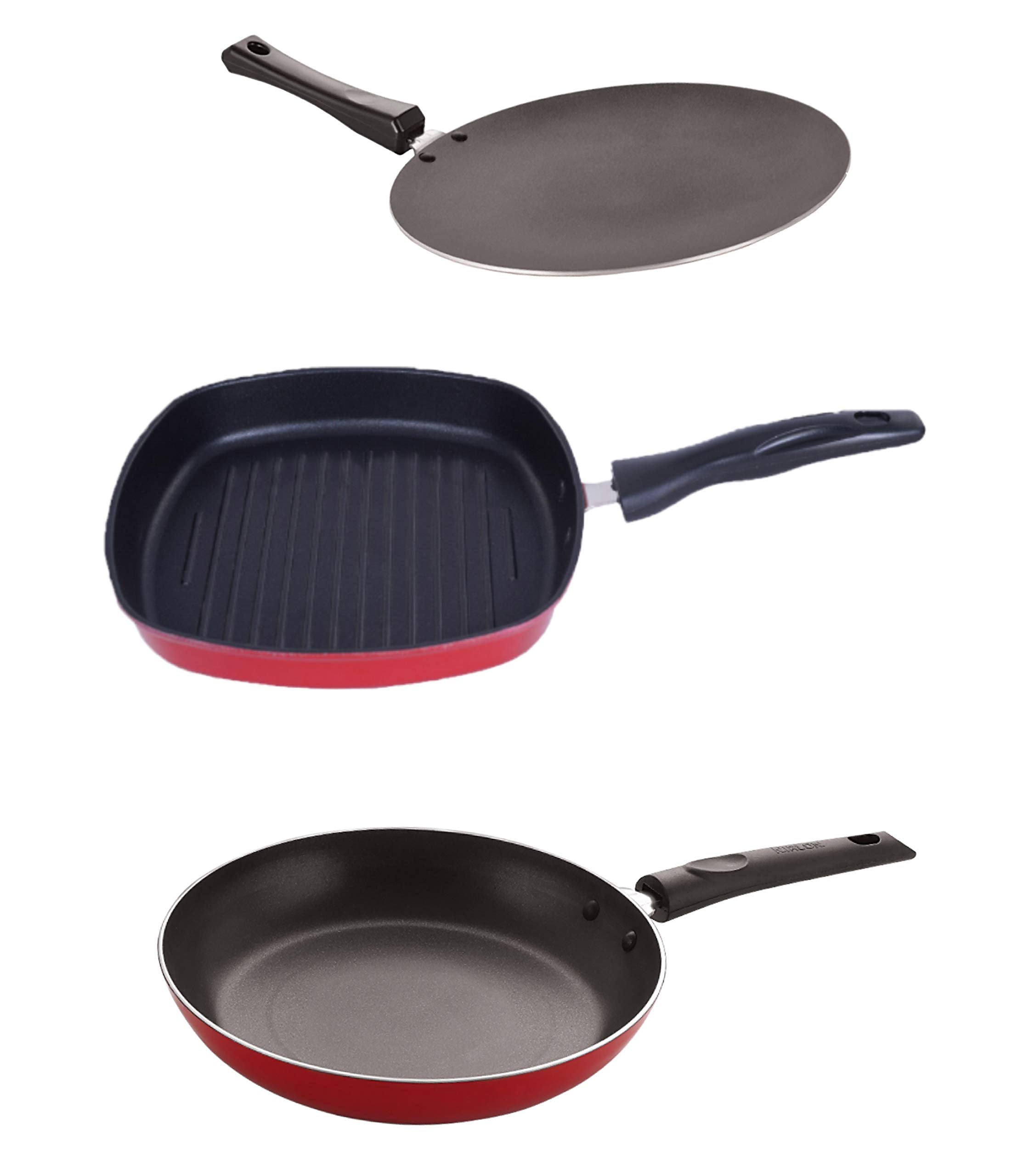 Nirlon Non Stick Aluminium Pfoa Free NonToxic Durable Kitchenware Set Of 3 Pieces (2.6Mm_Ct12_Gp(22.5)_Tp24)