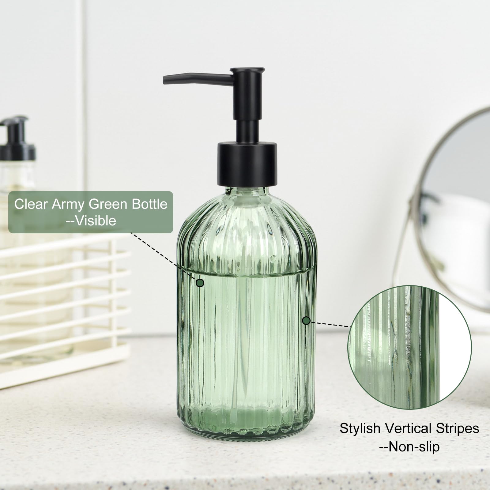 Topsky Glass Soap Dispenser With Black Plastic Pump, 400Ml Liquid Hand Soap Dispenser, Rustproof Pump For Kitchen & Bathroom, Gr
