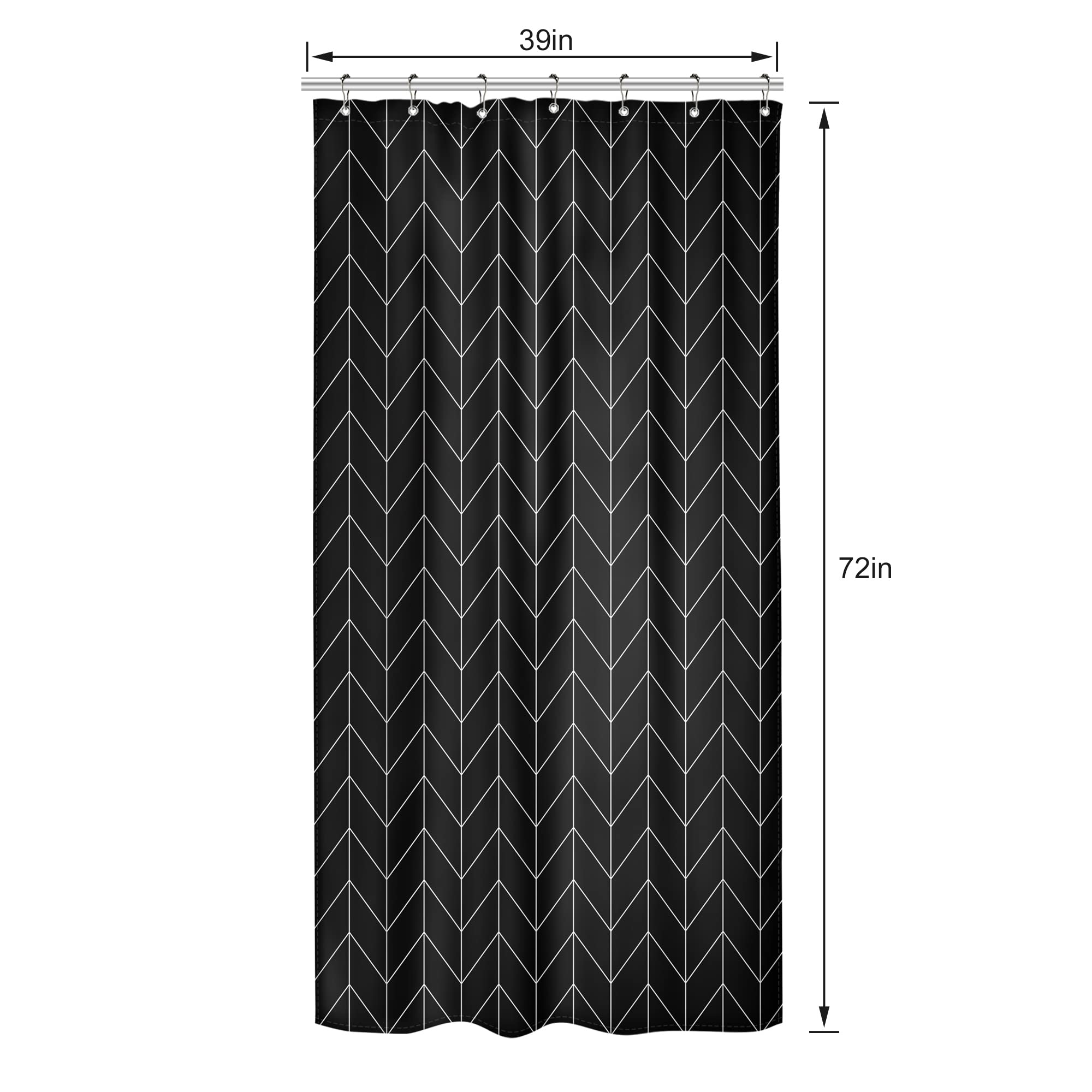 Riyidecor Stall Small Shower Curtain Half 39x72 Inch Black Chevron Herringbone Geometric Striped Simple Modern Classy Neutral 7 Pack Hooks Contemporary Decor Fabric Bathroom Set Polyester Waterproof