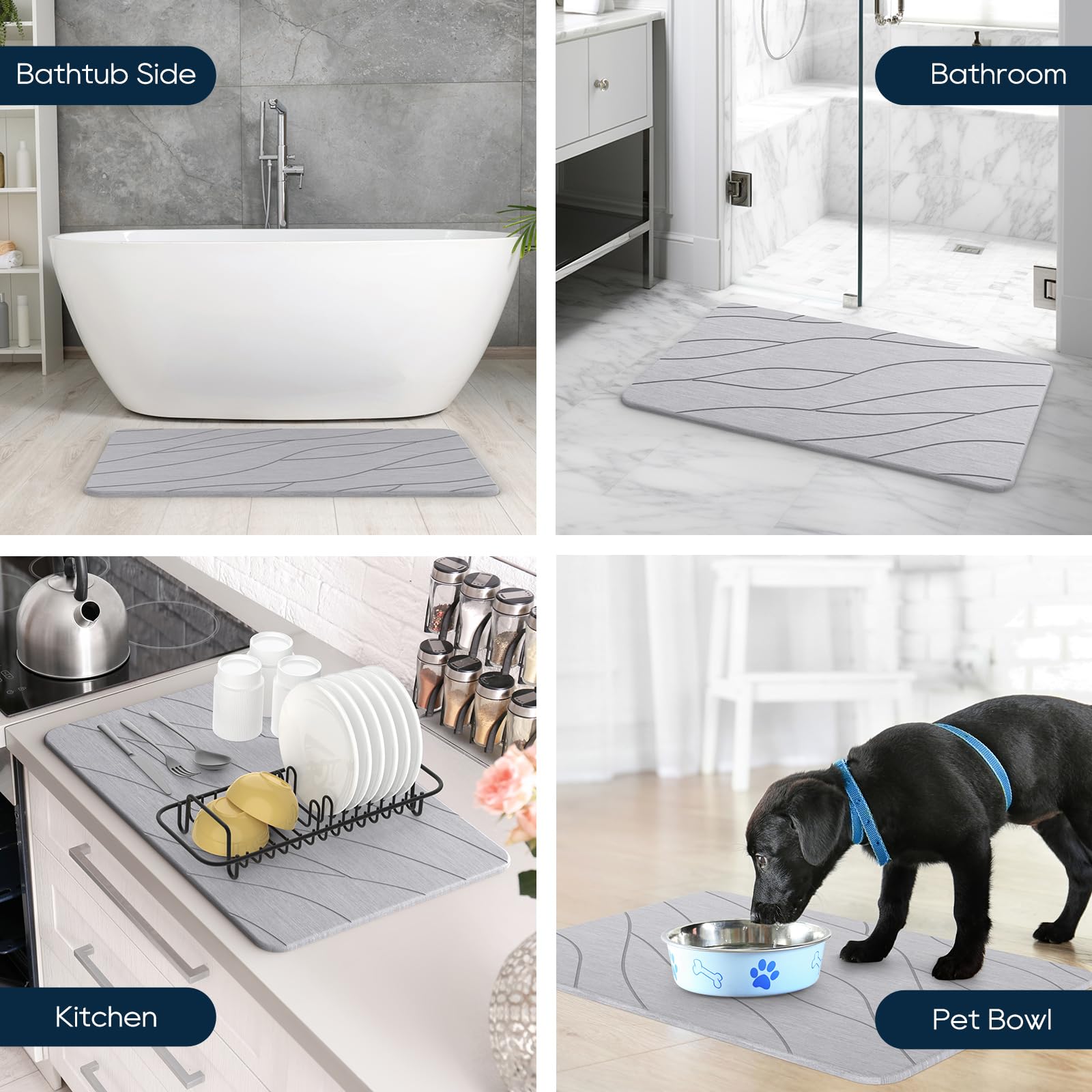 Closefriend Diatomite Stone Bath Mat - Fast Drying Bathroom Mat Stone, Diatomaceous Earth Bath Mat Non-Slip, Absorbent Stone Mat