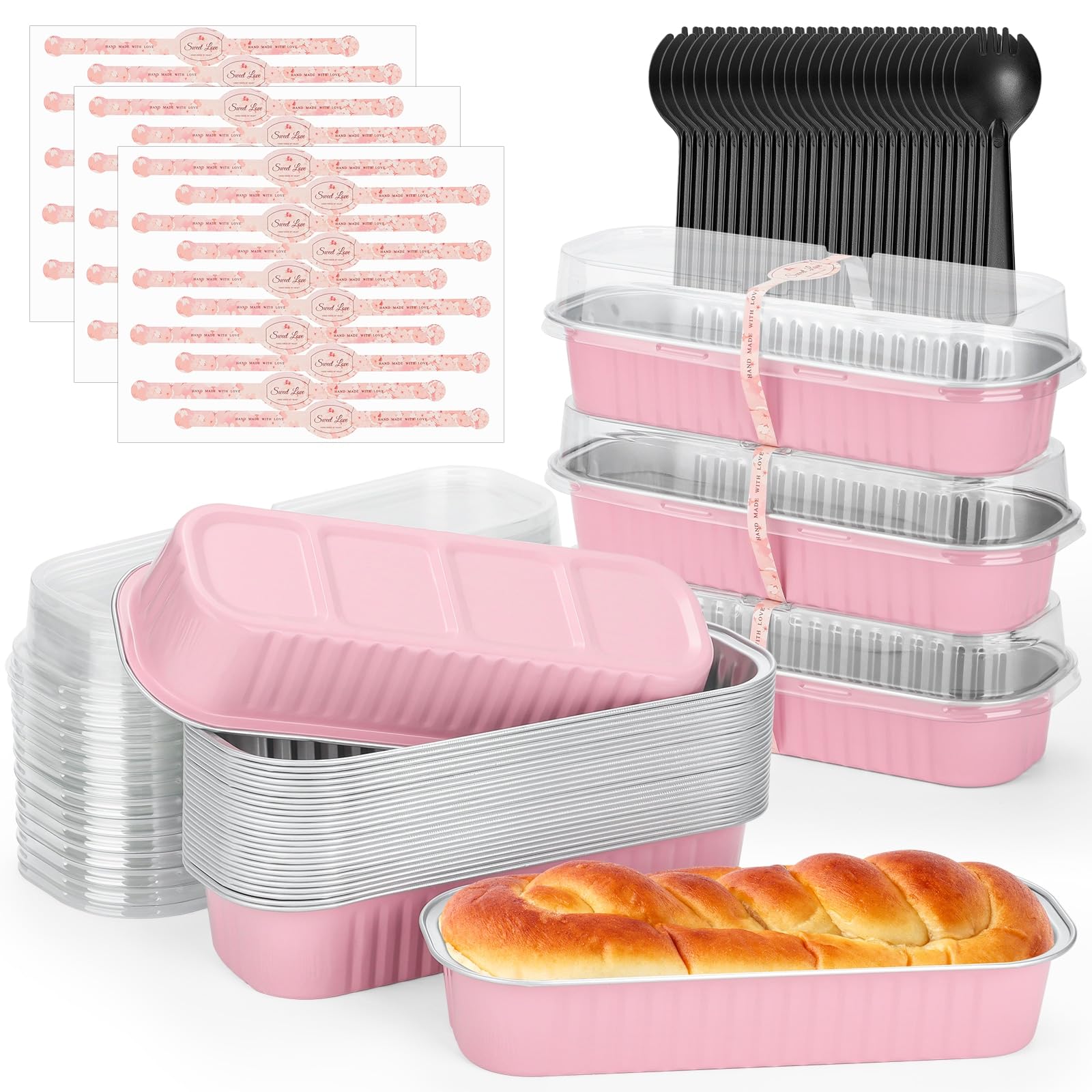 selizo 60 Pack 6.8oz Mini Loaf Baking Cake Pans with Lids, Rectangle Disposable Aluminum Foil Loaf Baking Pans, Small Baking Cak