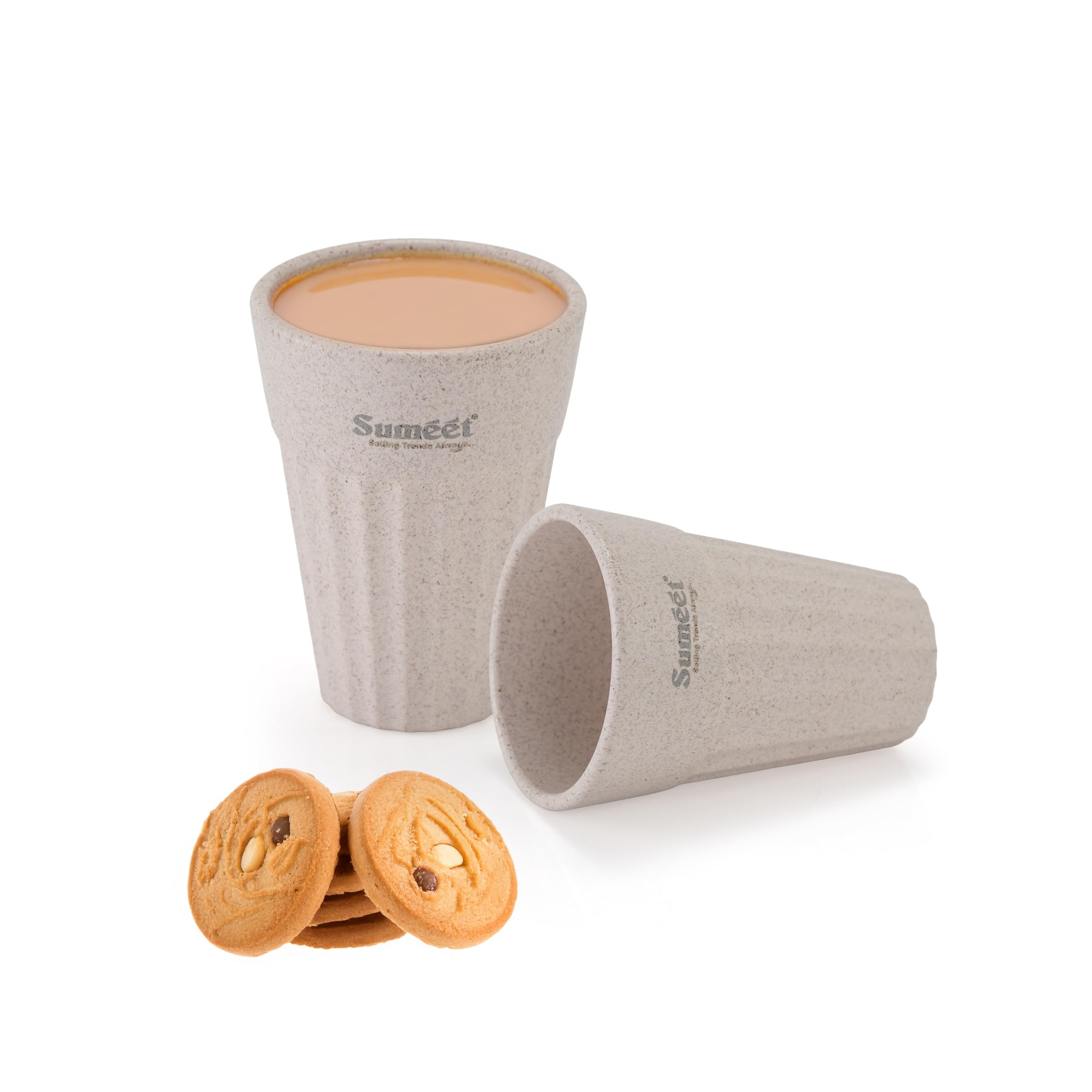Sumeet Eco-Friendly Cutting Chai Cups  200 Ml  Set Of 2  off-white - Made From Rice Husk  Coffee Husk & Bamboo Fiber  Durable  Microwave & Dishwasher Safe  For Tea  Coffee & Milk
