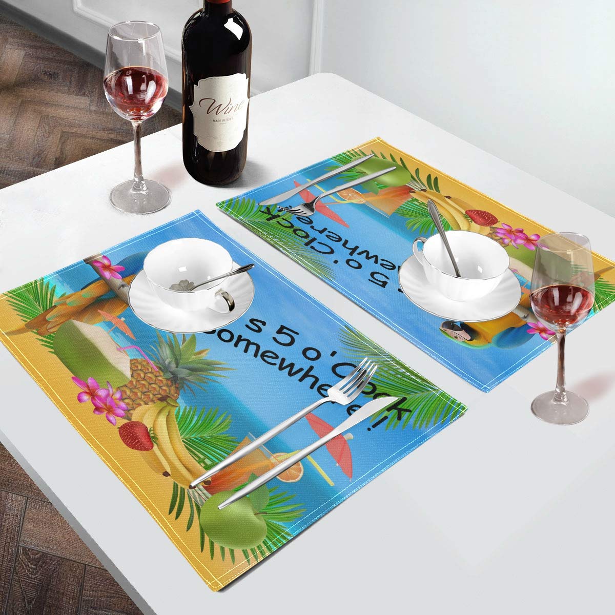 Oarencol It 'S 5 O 'Clock Somewhere Placemat Table Mats Set Of 4, Summer Parrot Pineapple Bird Tropical Fruit Banana Heat-Resist