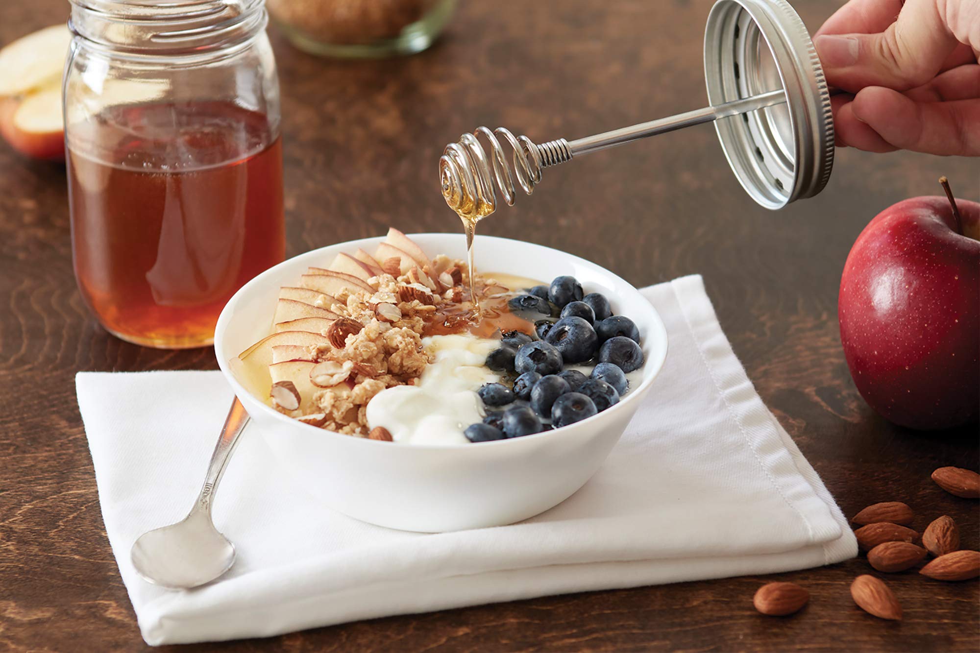 Jarware Honey Dipper Lid For Regular Mouth Mason Jars, Stainless Steel, 6.5'' X 3''