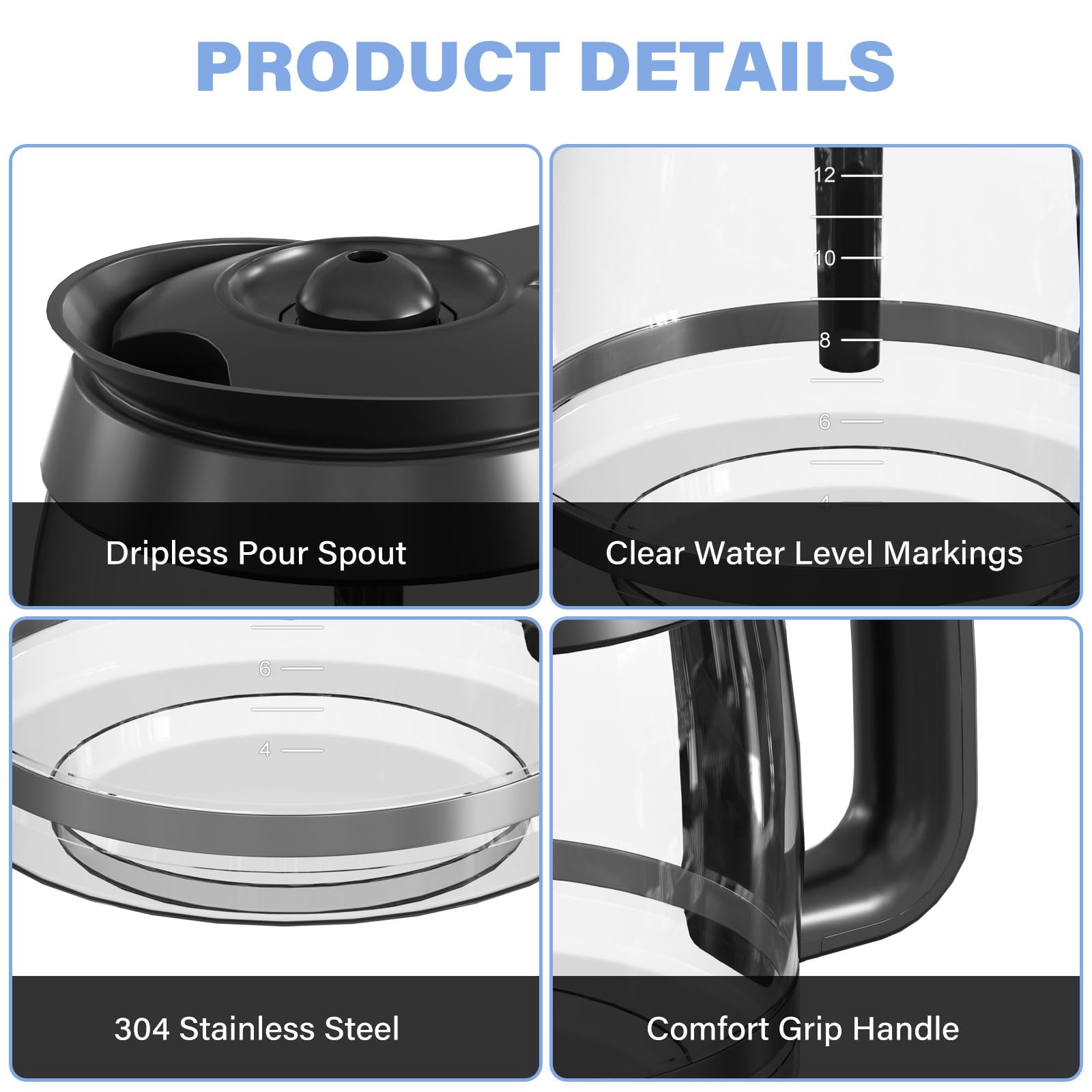 12-Cup Coffee Pot Replacement Carafe Compatible With Ninja Coffee Brewer Maker Models Ce251 Ce201 Ce201C Ce200 Ce200C Model# Xgl