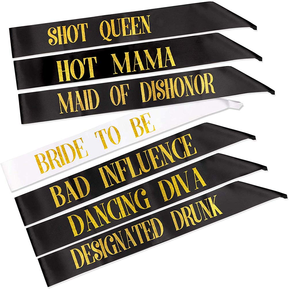 7 Pack Hen Party Sash, 1 White Bride To Be Sash+6 Black Team Bride Tribe Hen Do Sash For Girls Hen Night Out Bridal Shower Weddi