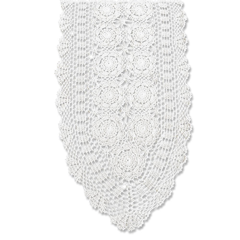 KEPSWET Cotton Handmade Crochet Lace Oval Table Runner Dresser Console Coffee Table TV Stand Decor White 14x36 inch