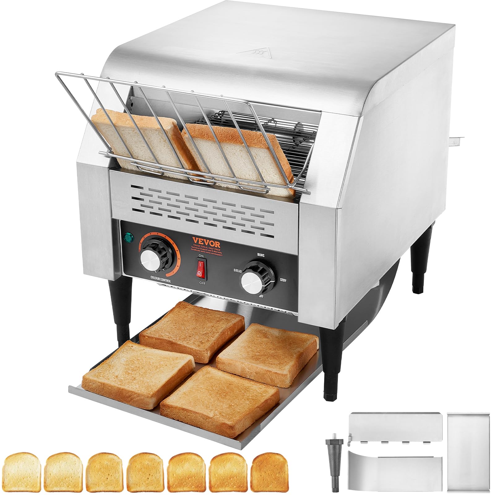 VEVOR Commercial Conveyor Toaster, 300 Slices/Hour, Heavy Duty Stainless Steel, Electric Restaurant Toaster for Toast, Bun, Bage