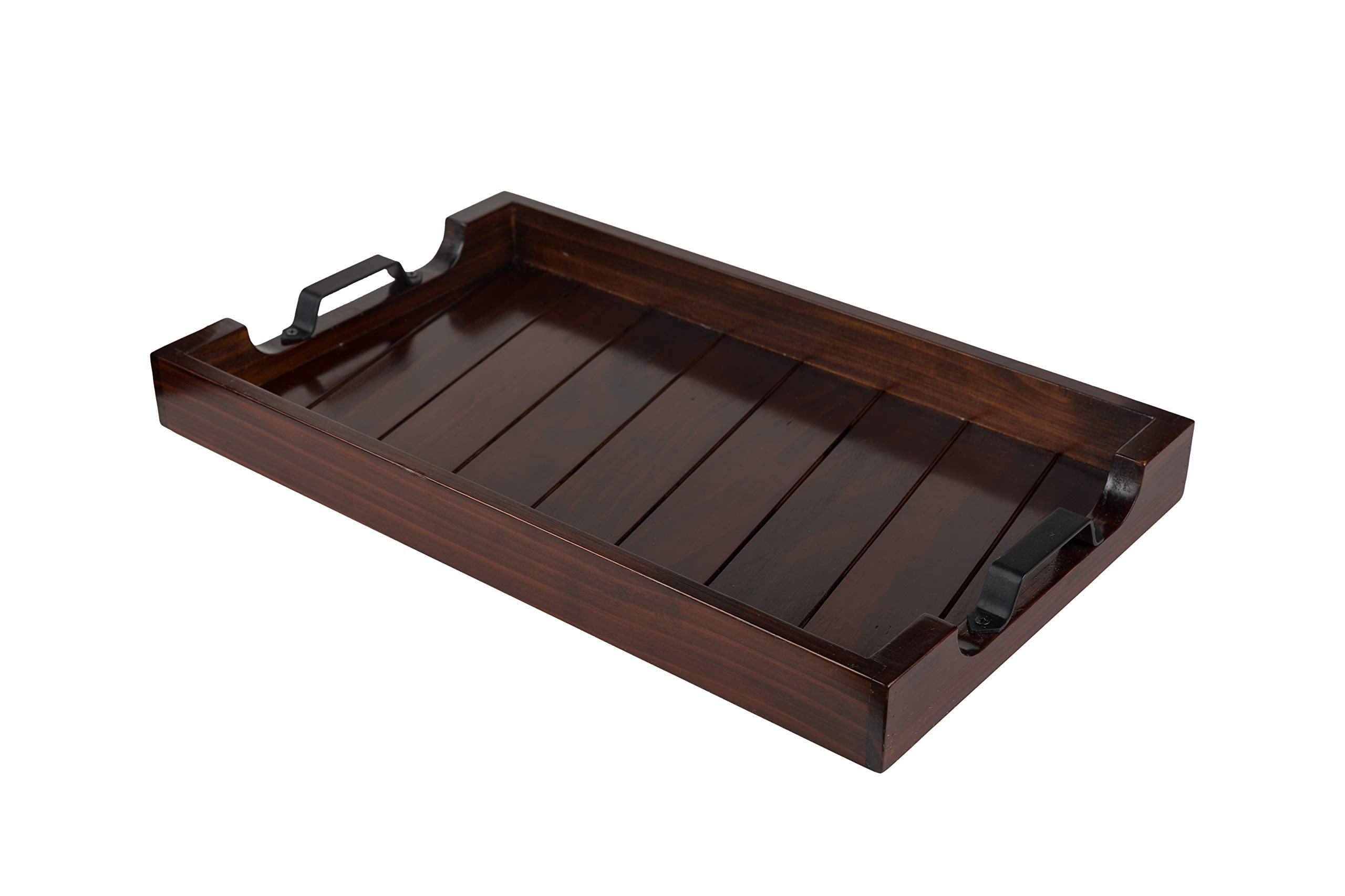 Bamboo Land- Large Wooden Serving Tray With Handle, 20    X 12, Dark Brown, Wooden Tray With Handles, Serving Tray With Handles,