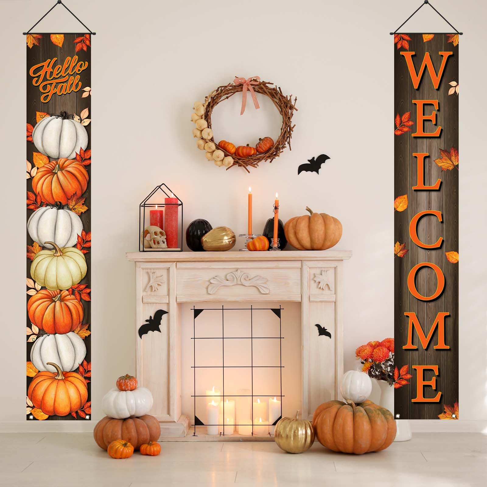 Pumpkin Maple Leaves Leaf Door Fall Decorations Porch Banner Fall Banner Autumn Thanksgiving Decorations Board Wall Hanging Farm